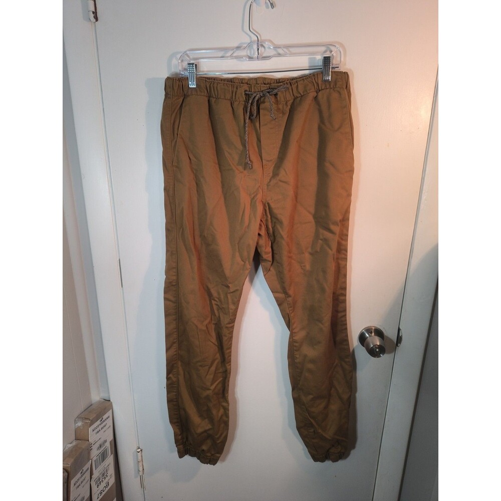 Free World Clothing Co Cotton Twill Jogger Pants Brown Tan Khaki Mens Size L...